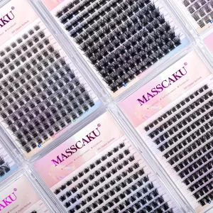 MASSCAKU DIY 144 Cluster Lashes Segmented Beam Natural C D Curl Individual Eyelashes Makeup Supplies at Home