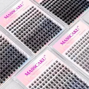 MASSCAKU Heat Bonded Dovetail Segment Lashes Soft and Natural Bundles Rubbion Strip DIY Cluster Eyelash Extension at Home