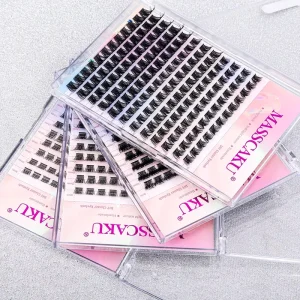 MASSCAKU Individual Lashes Cluster C D Curl Mix Lash Clusters 3D Wispy DIY Eyelash Extension 0.07mm SupeR Natural Lashes