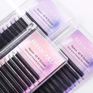 MASSCAKU Narrow 3D 4D 5D W Eyelashes Extension C D Curl Premade Volume Fans V Shaped Faux Mink Soft Easy Fanning Natural Lashes