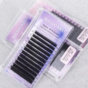 MASSCAKU New Arrival Narrow 3D 4D 5D W V Shape Eyelash Extension 0.07mm C D Curl Small Fan Fluffy Look Mesh Volumen Lashes