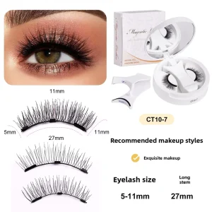 Magnetic Eyelashes 1 Pair Reusable 3 Magnetic CC Curl Synthetic Hair Applicator No Glue Needed Cat Eye Natural Look Lash