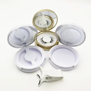 Magnetic Eyelashes Case White Round No Glue or Eyeliner Clear Band Lashes Magnetic Eyelashes Packaging Box With Mirror