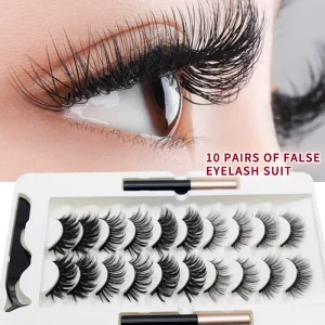 Magnetic Eyelashes Set 10 Pairs Handmade Waterproof Reusable Magnetic Lashes Kit with 5 Magnetic Eyeliners & Tweezers