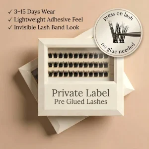 Manga Anime Cluster Lashes Lightweight Self-Adhesive Pre-Glued Press-On Handmade Beige Box
