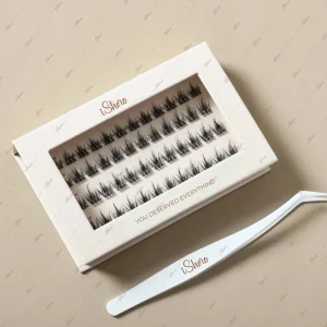 Manga Anime Reusable Self Stick Press Lashes Water resistant Soft Light Hair Lash Clusters For Pre Glued Long Lasting Beige Box