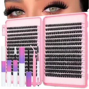 Manga Lash Clusters Kit 504 Pcs Fluffy 0.07MM Thickness Semi Hand Made Black Cotton Stalk 10-18mm Mix Length Eyelash Extensions