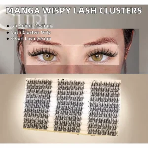 Manga Lash Clusters, Wispy Spiky C Curl Synthetic Eyelashes, 100 Pieces, 11-13mm
