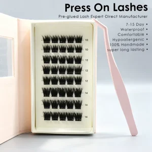 Manga Style Press Lash Clusters 100% 手工制作 防水 无残忍试验 彩色 15 天持久定制