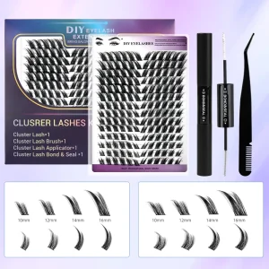 Manga Style Reusable Waterproof Cluster Lashes 14 Rows Wispy Segmented Individual Lash Kit DIY