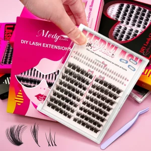 Manga Wispy Cluster False Eyelashes Custom Logo with Bottom Lash Extensions Kit Mix Cluster Cat Eye Lashes