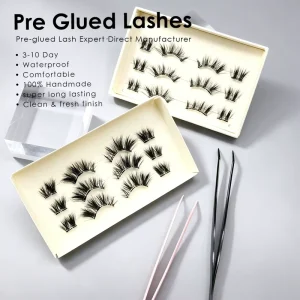Manga Wispy Pre glued Lashes 100% Handmade Waterproof Eyelash 10 Days Wear Custom Size Curl Box