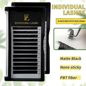 Matte Black Cashmere Individual Lashes Extensions Handmade Natural Eyelashes in 0.03 0.05 0.07 0.10 0.15 0.20mm Thickness