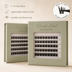Matte Black Korean Pbt Water resistant Pre Glued Eyelashes Fox Eyes D C Curl Self Adhesive Lashes Press on Cluster Eyelashes