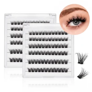 Matte Black PBT DIY Eyelash Extensions Pre Glued Self Adhesive Cluster Lashes No Glue Individual Lashes Bulk