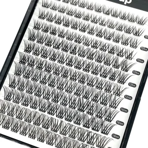 Matte Black Wispy Lash Clusters Custom logo D Curls Korean PBT Cluster Lashes