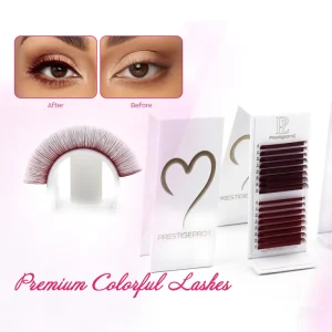 Matte Dark Red Faux Mink Individual Extensions Round Clustered Volume Eyelashes Wine Red Color Dense Professional Makeup