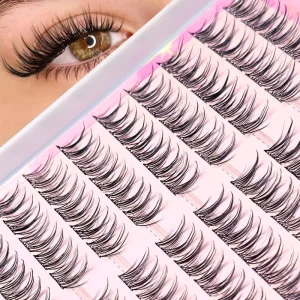 Maynice DIY Eyelash Extensions Kit 10-12mm Natural Pre Glue Press Lashes Self Adhesive and Reusable No Glue Needed