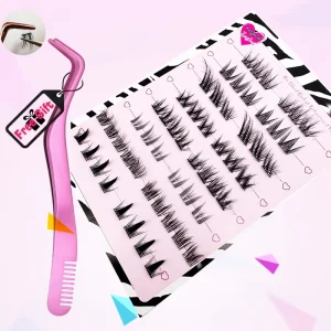 Mega Anime Lashes Self Adhesive False Eyelash Pre Glued Cluster Lashes No Glue No Remover C Curl 1 Step DIY Lash Save Time