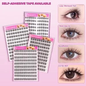 Mermaid Lash Clusters with Top and Bottom Lashes Glue Free Self Adhesive Upper & Bottom Cluster Lashes
