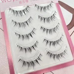 Messy Little Devil Lashes 5 Pairs Full Strip Clear Band Faux Mink Eyelashes Black Handmade Glossy Transparent Tray Packaging