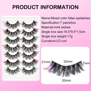 Mink Eyelash With Color on End 8 Pairs Colorful False Lash 3d D Full Curly Eyelash Cat Fox Eye Lashes Pack