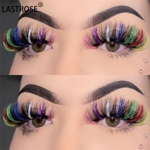 Mink Lash Vendor 5D Fluffy Soft Faux Mink Eyelash Eye False Lashes 3D Full Strip Glitter Shimmer Colored Eyelashes