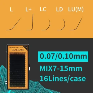 Mix 7 15mm Private Label Matte Black L L+ LC LD LU Shaped Lash Extension