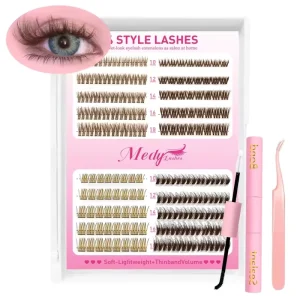 Mixed 8-16mm Black Volume Cashmere Lash Clusters Handmade Thin Band Fluffy D Curl Individual Lashes DIY Extension Kit
