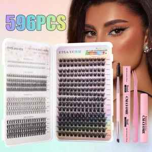 Mixed Lash Clusters 596pcs DIY Lashes Mixed Large Capacity Hot Melt D Curly Eyelash Set Box Eyelash Book