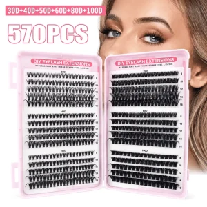 Mixed Length 30D 40D 50D 60D 80D 100D Lash Clusters Book 32 Rows Fluffy Wispy DIY Individual Eyelash Extensions OEM
