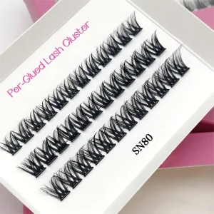 Mixed Length Cat Eye Vegan Self-Adhesive Press-On Cluster Lashes No Glue Natural Style