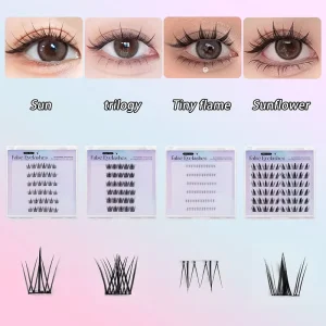 Mixed Size Self Adhesive Pre Glued Segmented False Eyelashes Lightweight Wispy DIY Lash Tray