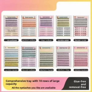 Mixed Styles Glue Free Self Adhesive Lash Clusters 10 Rows Reusable No Removal for Beginner Makeup OEM Bulk Supply