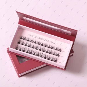 More Comfortable Pre Glued Self Adhesive Eyelashes Natural Lightweight Cat Eye Press on Cluster Lashes 3 Rows Box