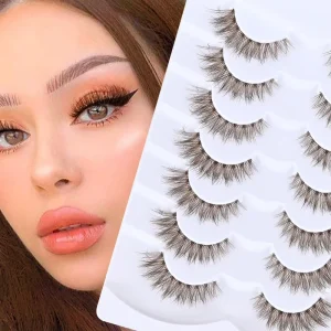 Multi Pair Set Synthetic Fiber Eyelashes Three Dimensional for Brown Lashes Clear Stems Invisible Clear Band