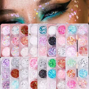 Multi Purpose 6 Pack No Glue Glitter Gel Set With Applicator Shiny Sequins for Nail Art and Makeup Decoration Tool