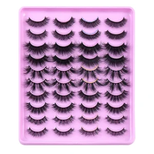 Multipack Eyelashes 20 Pairs Full Strip Mink Lashes Custom Packaging Natural 3D Fluffy Lashes
