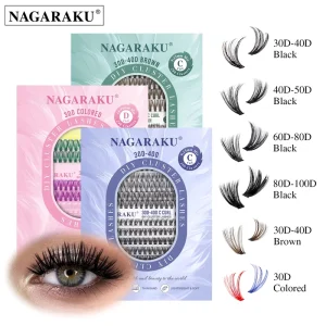 NAGARAKU 30D 100D Cluster Lashes DIY 280 Set Eyelash Extensions D Curl 9 15mm Mixed Lengths False Eyelashes