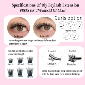 NEW Customized Packaging Cluster Lashes Super Strong Self adhesive Lash Clusters Upgraded Gel Glue Long Lasting