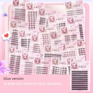 NEW Self adhesive Glue free Natural looking Segmented False Eyelashes Single cluster Style Eyelashes Set 10 Row