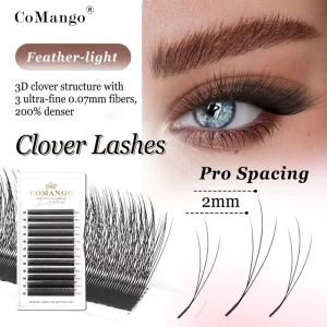 Narrow 3D W Shaped 0.07 Velvet Flowers Extension Soft Light Natural Clover Lashes Vegan Cruelty Free Handmade