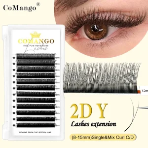 Narrow Single Tips 2D Y Eye Eyelashes Extension Russian Volume Eyelashes Natural Y Style Premade Lashes for Makeup