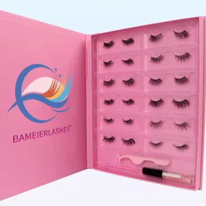 Natural 20 Lashes Book in Pink Lash Package Tray 16 Pairs Faux Mink Strip Eyelash Books Box Packaging