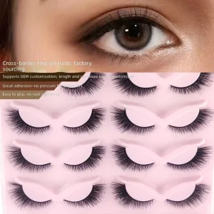 Natural 3D Human Hair False Eyelashes 15mm Handmade Full Strip Self Application Thick Cat Eye Angled