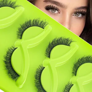 Natural Cat Eye Faux Mink Strip Lashes Bright Green Butterfly Tray Light Volume False Eyelashes Budget Cosmetics