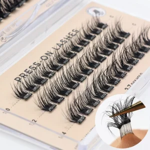 Natural Clear Press on Eyelash Extensions DIY L Curl Individual Lashes Pre Glued Band False Eyelashes Styles