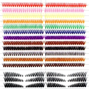 Natural D Curl Individual False Eyelashes White Pink Blue Green Purple Color Lashes Rainbow Lashes Clusters