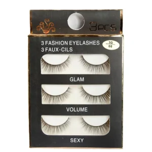 Natural Doll Eyelashes Full Strips Three Pairs Synthetic Hair Semi Hand Made Black Color 0.07MM Natural