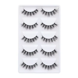 Natural Eyelashes 5D Wispy Fluffy Faux Mink Eyelashes Black Cotton Band Full Strip False Eye Lashes